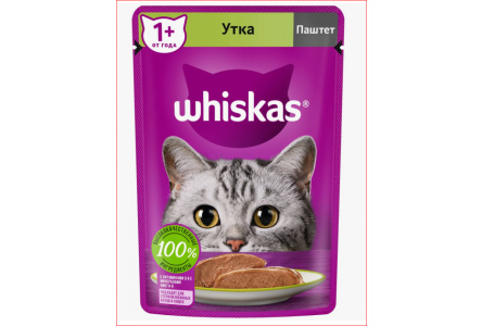 Корм д/кошек WHISKAS 75гр Паштет Утка 1/24шт