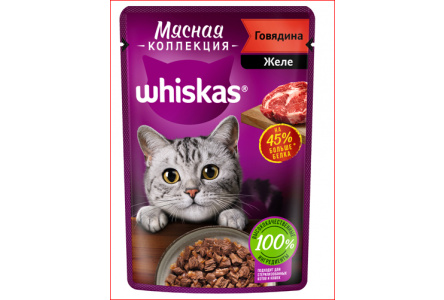 Корм д/кошек WHISKAS 75гр Meaty д/стерелизованных говядина желе 1/28шт