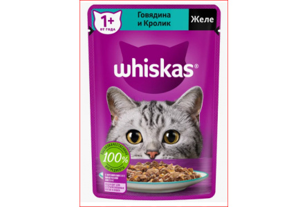 Корм д/кошек WHISKAS 75гр Желе Говядина/кролик 1/28шт