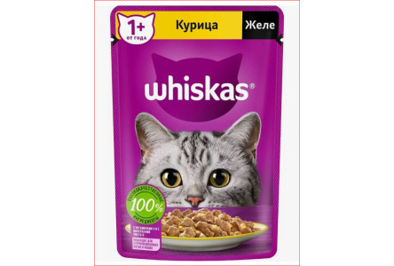 Корм д/кошек WHISKAS 75гр Желе Курица 1/28шт