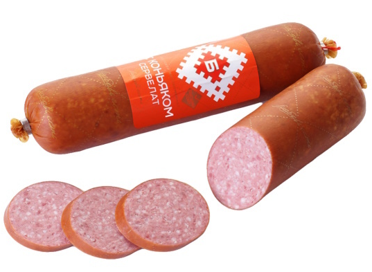 Колбаса варено-копченая Брестские традиции 370гр Сервелат Коньячный 1/1шт