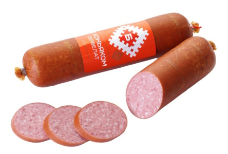 Колбаса варено-копченая Брестские традиции 370гр Сервелат Коньячный 1/1шт