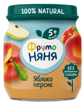 ДП Пюре ФРУТОНЯНЯ 100гр Яблоко/персик с 6 мес с/б 1/12шт