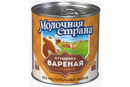 Продукт сгущеный молочный МОЛОЧНАЯ СТРАНА 370гр вареный с сахаром 4% ж/б 1/15шт без ЗМЖ