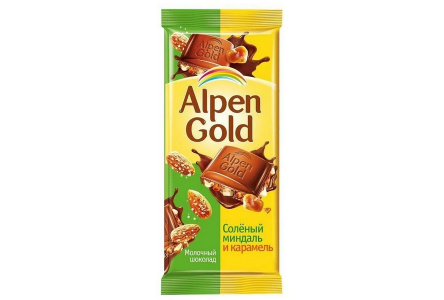 Шоколад ALPEN GOLD 80/85гр Соленый миндаль/карамель 1/21шт