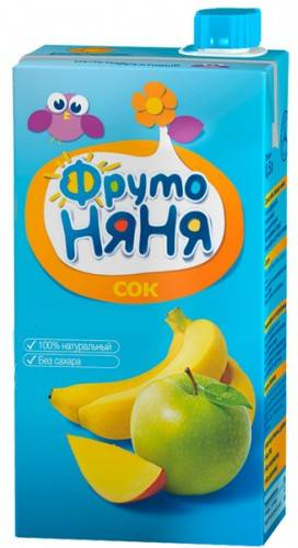 ДП Сок ФРУТОНЯНЯ 500мл Яблоко/банан/манго/мультифруктовый 1/12шт
