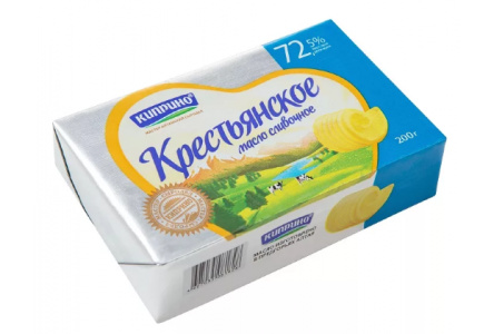 Масло сливочное КИПРИНО 180гр Крестьянское Пергамент 72,5% 1/50шт БЗМЖ