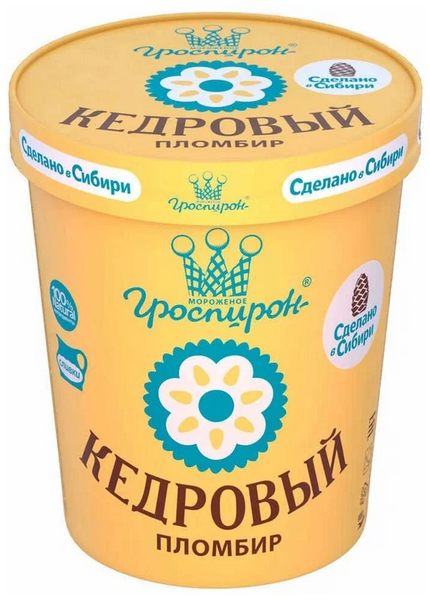Мороженое КЕДРОВЫЙ 410гр Пломбир ванильный с кедровым орехом 1/6шт Гроспирон 33/00