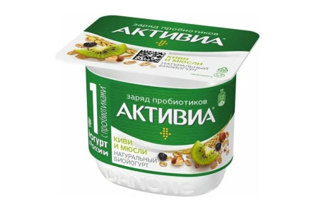 Биойогурт АКТИБИО 130гр 2,9% Киви/мюсли 1/12шт Продукт без заменителя молочного жира