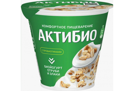 Биойогурт АКТИБИО 220гр 2,4% Отруби/злаки 1/6шт Продукт без заменителя молочного жира