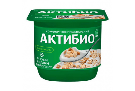 Биойогурт АКТИБИО 130гр 2,9% Отруби/злаки 1/12шт Продукт без заменителя молочного жира