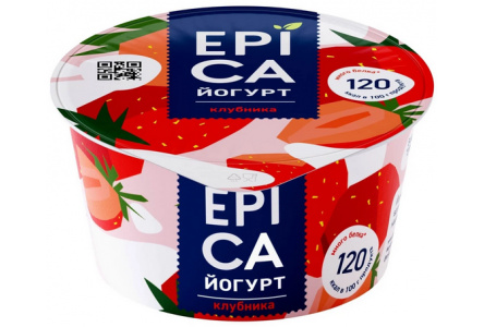 Йогурт EPICA 130гр 4,8% Клубника 1/12шт Продукт без заменителя молочного жира