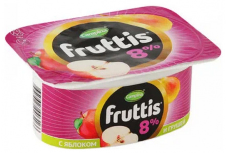 Продукт йогуртный FRUTTIS 115гр 8% Суперэкстра клубника/яблоко/груша 1/16шт Продукт без заменителя м