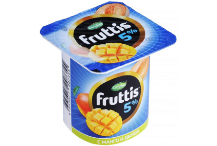 Продукт йогуртный FRUTTIS 115гр 5% Сливочное лакомство дыня/манго/банан/клубника 1/24шт Продукт без