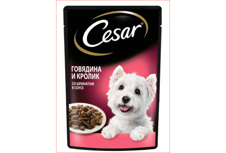 Корм д/собак CESAR 85гр Говядина/кролик со шпинатом 1/28шт