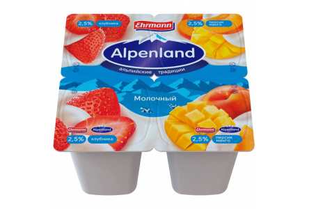 Продукт йогуртный ALPENLAND 95гр 2,5% Клубника/персик/манго 1/24шт Продукт без заменителя молочного