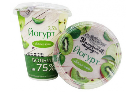 Йогурт ФЕРМЕРСКОЕ ПОДВОРЬЕ  320гр 2,5% Яблоко/киви 1/6шт Продукт без заменителя молочного жира