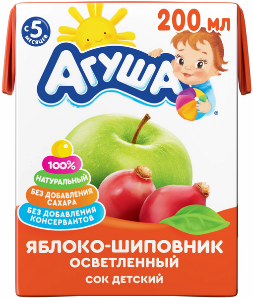 ДП Сок АГУША 200гр Яблоко/шиповник осветленный с 5 мес т/п 1/18шт