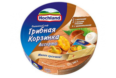 Сыр плавленый HOCHLAND 140гр Ассорти грибная корзина 1/10шт круг