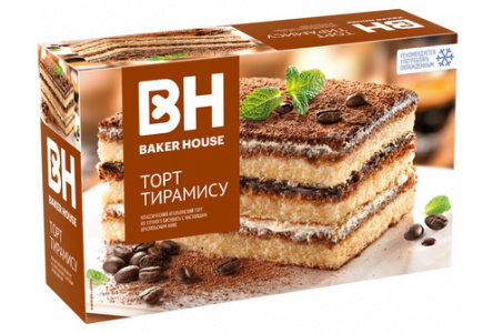 Торт бисквитный BAKER HOUSE 350гр Тирамису трехслойный 1/8шт