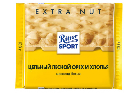 Шоколад белый RITTER SPORT 100гр Цельный лесной орех/хлопья 1/10шт