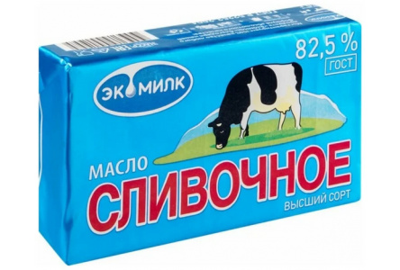 Масло сливочное ЭКОМИЛК 180гр 82,5% ГОСТ 1/13шт