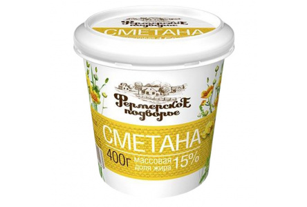 Сметана ФЕРМЕРСКОЕ ПОДВОРЬЕ 500гр 15% 1/12шт Продукт без заменителя молочного жира