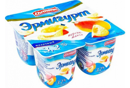 Продукт йогуртный ЭРМИГУРТ 100гр 3,2% Персик/манго 1/24шт Продукт без заменителя молочного жира