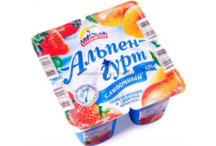 Йогурт АЛЬПЕНГУРТ 100гр 4,5% Клубника/Абрикос/Манго 1/24шт