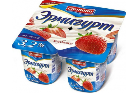 Продукт йогуртный ЭРМИГУРТ 100гр 3,2% Клубника 1/24шт Продукт без заменителя молочного жира