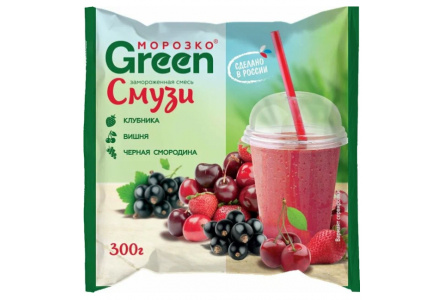 Заморож МОРОЗКО GREEN 300гр Смесь для смузи клубника/вишня/чер. смородина 1/20шт