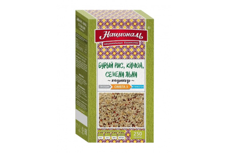 Гарнир НАЦИОНАЛЬ 250гр Омега3 бурый рис/киноа/семена льна 1/8шт
