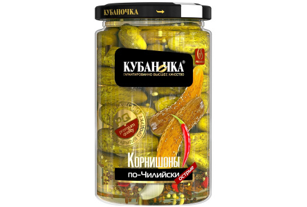 Корнишоны КУБАНОЧКА 680гр По-чилийски острые маринованные ст/б 1/8шт