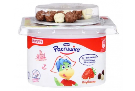 Йогурт РАСТИШКА 115гр 3% Клубника с шоколадным драже 1/9шт Продукт без заменителя молочного жира