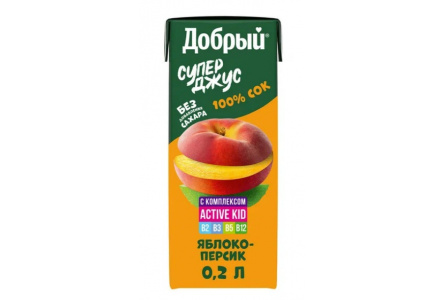 Сок/Нектар ДОБРЫЙ 200мл Яблоко/персик Active Kids т/п 1/27шт