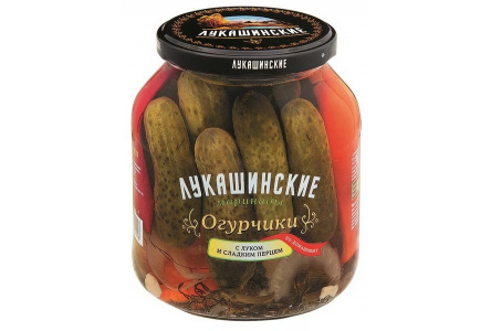 Огурцы ЛУКАШИНСКИЕ 670гр Маринованные по-домашнему со сладким перцем ст/б 1/6шт