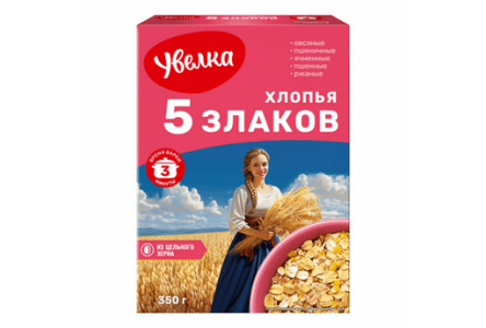 Хлопья УВЕЛКА 350гр 5-ти зерновые тонкие 1/6шт