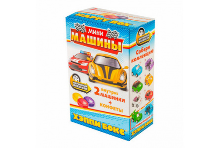 Игрушка с конфетой HAPPY BOX 32гр Мини машины 1/18шт