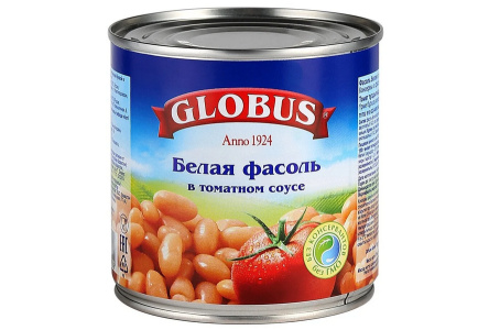 Фасоль GLOBUS 425мл Белая в томатном соусе ж/б 1/12шт
