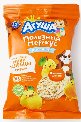 ДП Хлебцы АГУША 30гр Рисовые с грушей с 12 мес 1/8шт