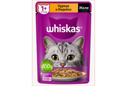 Корм д/кошек WHISKAS 75гр Желе Курица/индейка 1/28шт