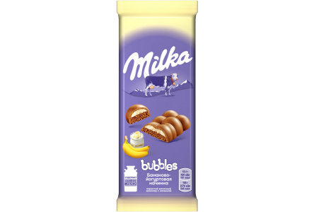 Шоколад молочный MILKA Bubbles 87гр Пористый с бананово-йогуртовой начинкой 1/16шт