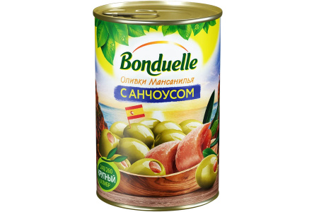 Оливки BONDUELLE 314мл С анчоусом ж/б 12шт