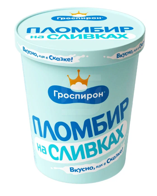 Мороженое ПЛОМБИР НА СЛИВКАХ 430гр Пломбир ванильный ведро 1/6шт Гроспирон 32/00