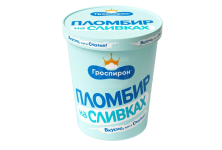 Мороженое ПЛОМБИР НА СЛИВКАХ 430гр Пломбир ванильный ведро 1/6шт Гроспирон 32/00
