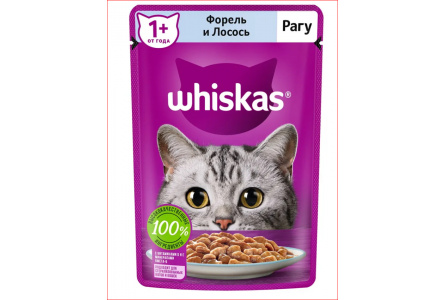 Корм д/кошек WHISKAS 75гр Форель/лосось 1/28шт