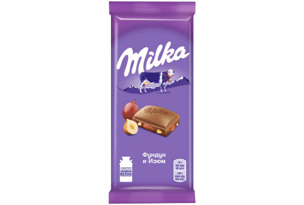 Шоколад MILKA 85гр Молочный фундук/изюм 1/20шт