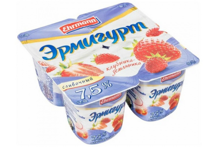 Продукт йогуртный ЭРМИГУРТ 100гр 7,5% Клубника/земляника 1/24шт Продукт без заменителя молочного жир