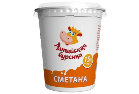 Сметана АЛТАЙСКАЯ БУРЕНКА 350гр 15% 1/22шт Продукт без заменителя молочного жира