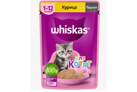 Корм д/котят WHISKAS 75гр Паштет курица 1/24шт